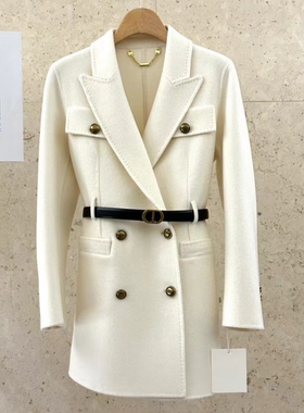 Eveline小个子系带双面羊绒大衣女秋冬新款通勤中长款毛呢外套潮