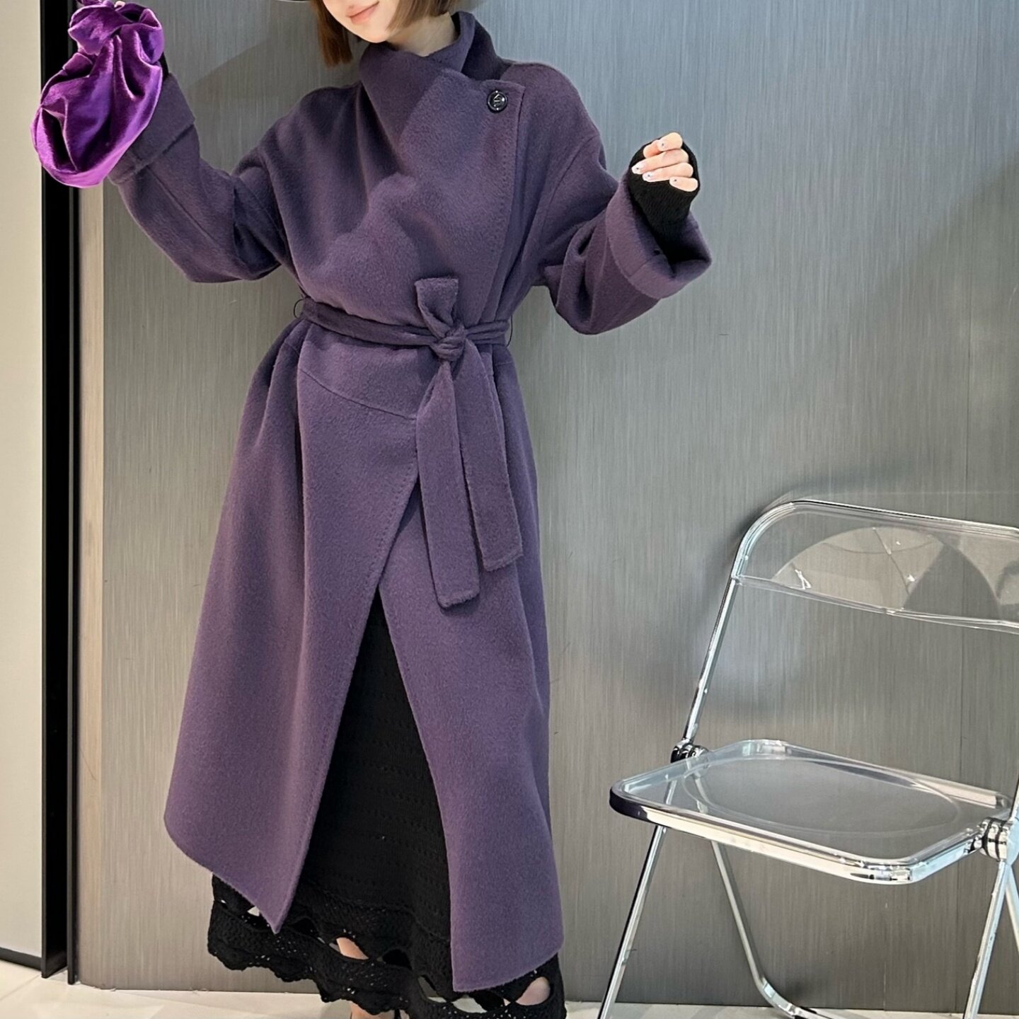 欧洲站骆驼绒毛呢外套女秋冬新长款高级感气质系带双面羊绒大衣潮