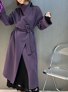 欧洲站骆驼绒毛呢外套女秋冬新长款高级感气质系带双面羊绒大衣潮