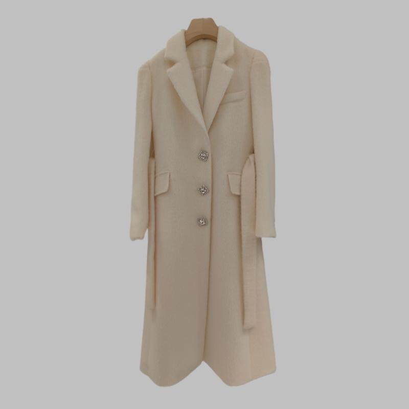 轻奢风西装领毛呢外套女冬季新中长款高级感时尚系带羊驼毛大衣厚