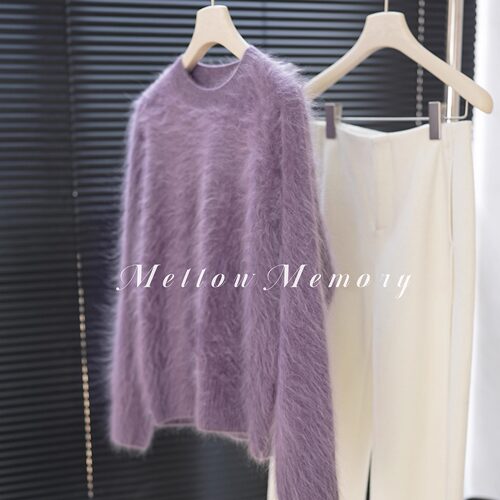 100%山羊绒成衣拉绒紫色毛衣