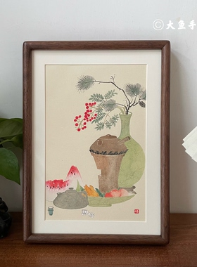 纯手绘清供图国画摆台茶室桌面摆件国风装饰画乔迁礼品伴手礼A4