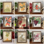 纯手绘荔枝葡萄葫芦摆台水墨画花鸟摆件书桌茶室卧室国风礼物10寸