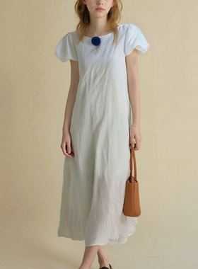 LASS LIZ原创设计2025夏季新款法式复古时尚长款通勤白色连衣裙