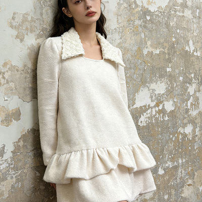 原创独家白色加厚毛毛外套连衣裙