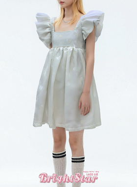 LASS LIZ原创设计师2025春夏新款法式小香风白色飞袖方领公主裙