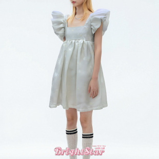 小香风白色飞袖 法式 方领公主裙 LIZ原创设计师2025春夏新款 LASS