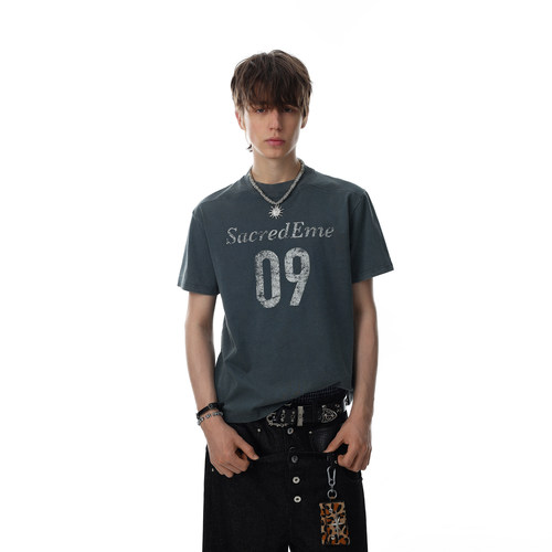 美式复古字母印花宽松短袖T恤男