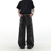 MRNEARLY小众设计感多口袋阔腿直筒牛仔裤 子 裤 男潮高级感工装 美式