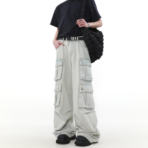 MRNEARLY美式复古宽松直筒牛仔裤