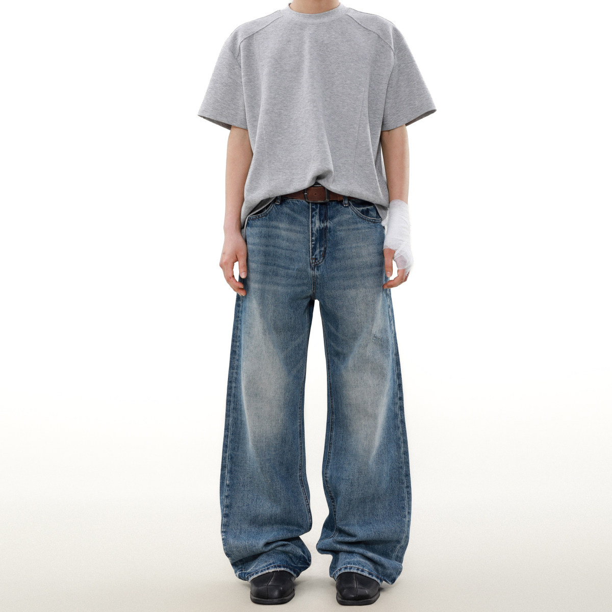 MRNEARLY美式复古直筒牛仔裤