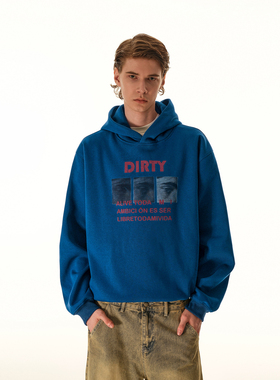 MRNEARLY美式复古字母印花连帽卫衣男秋冬款潮牌重磅宽松情侣上衣