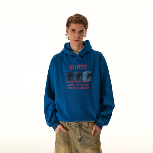 美式复古字母印花连帽卫衣男宽松