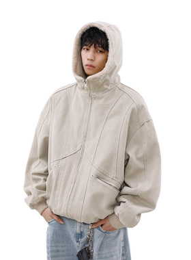 MRNEARLY美式cleanfit冬季座山雕加绒加厚外套男毛领帆布棉服夹克