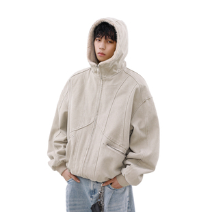 MRNEARLY美式cleanfit冬季座山雕加绒加厚外套男毛领帆布棉服夹克