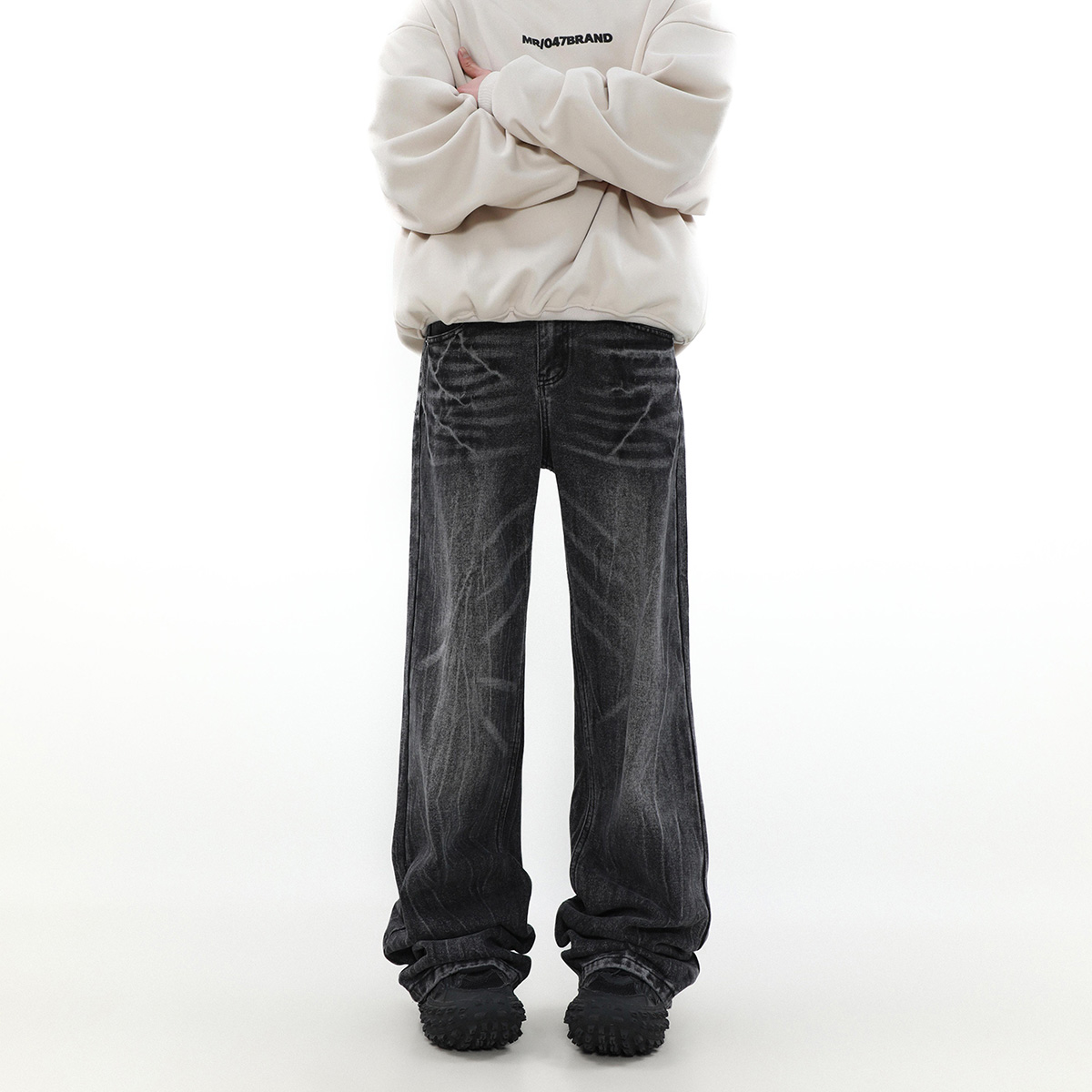 MRNEARLY美式复古水洗宽松牛仔裤