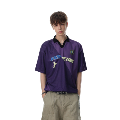 美式复古短袖翻领字母Polo衫男
