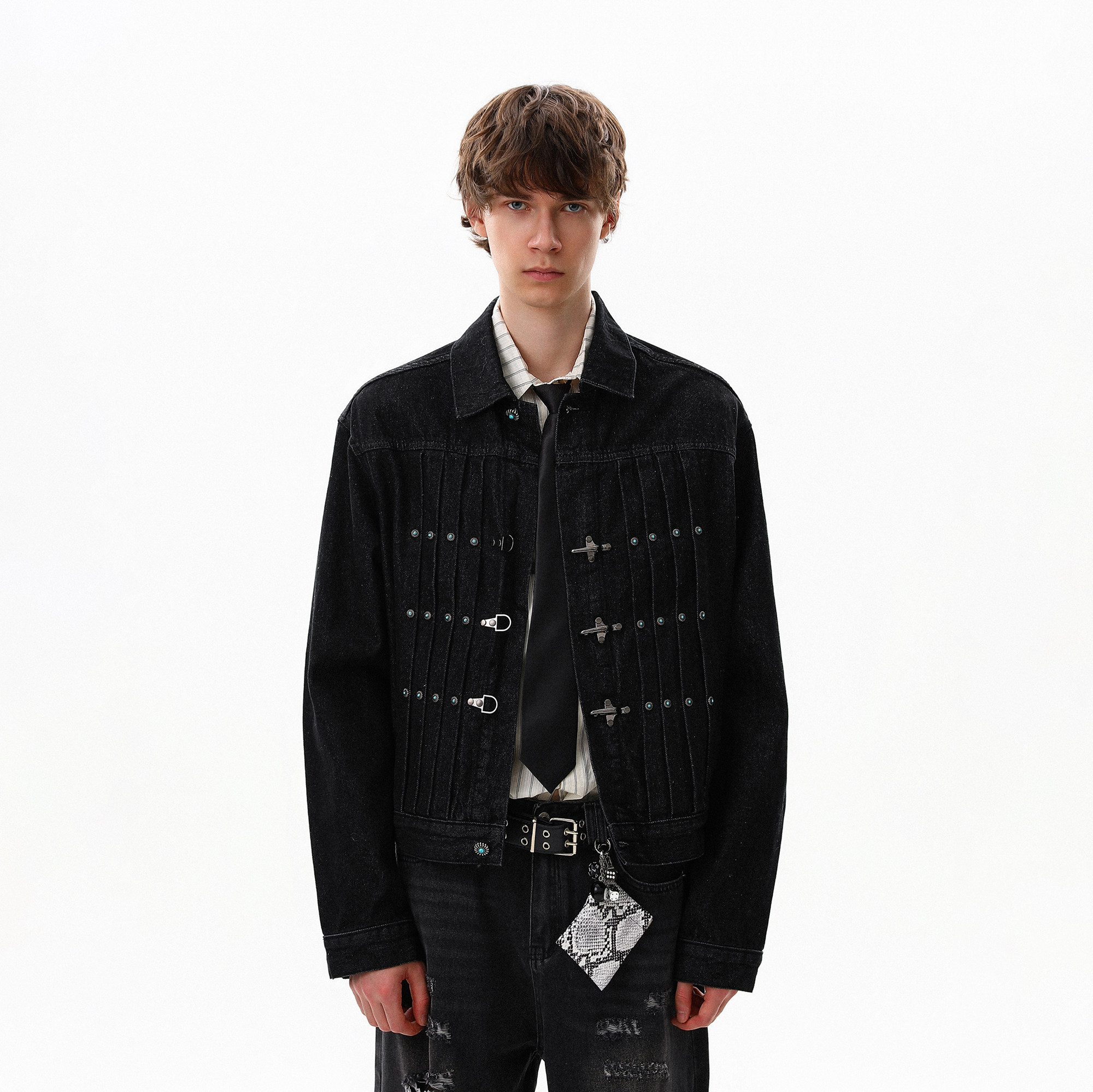 MRNEARLY美式复古工装翻领牛仔夹克男2025宽松休闲压褶金属扣外套,男装,夹克,淘宝优惠券,粉丝福利购,淘宝优惠卷