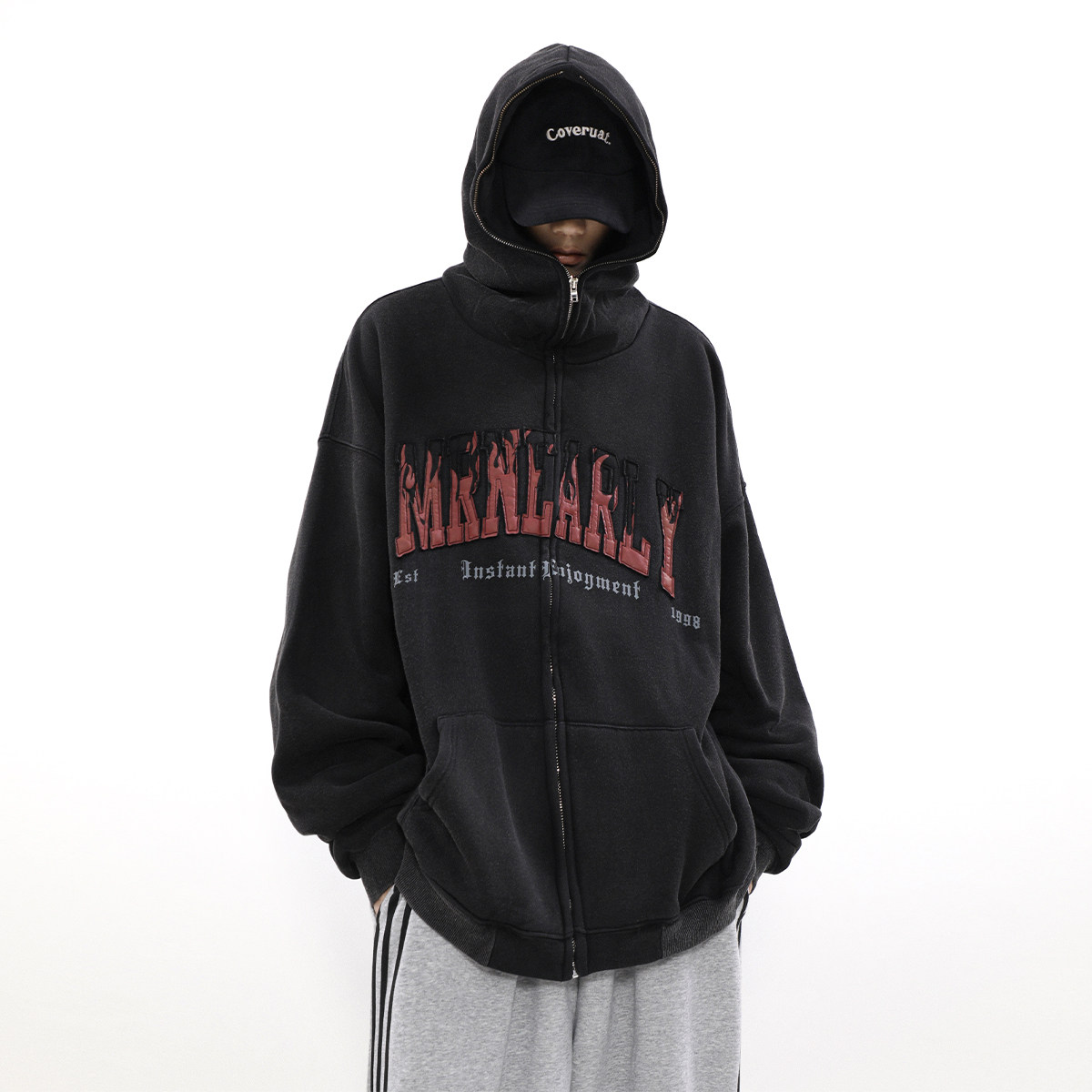 MRNEARLY美式复古连帽开衫卫衣男