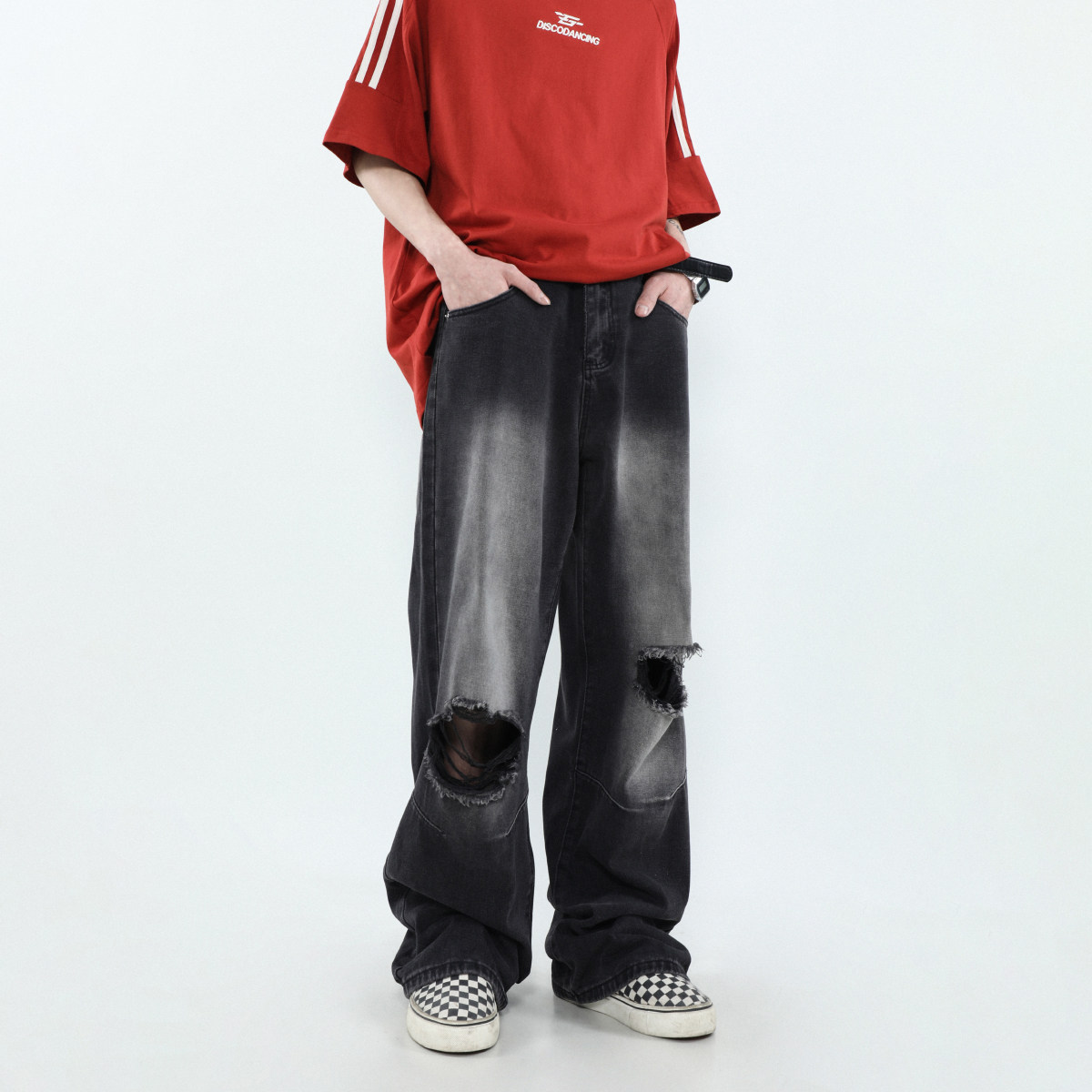 MRNEARLY美式长裤破洞夏季牛仔裤