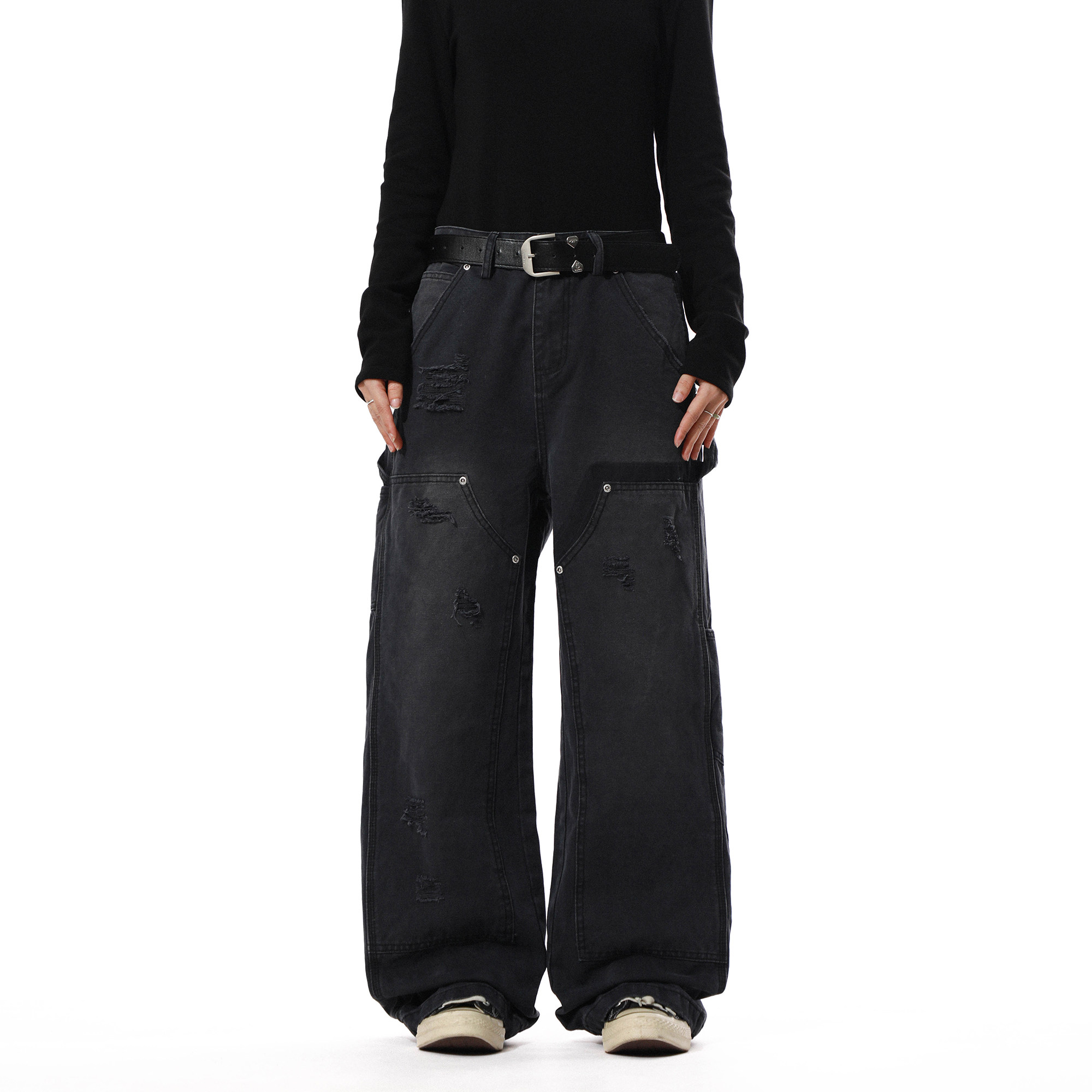 美式复古破洞宽松男士牛仔裤