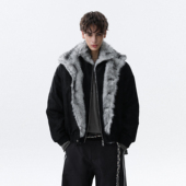 MRNEARLY美式 复古双层毛领设计感保暖棉服男冬季 潮牌加厚休闲外套