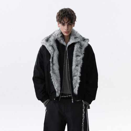 美式复古双层毛领保暖棉服