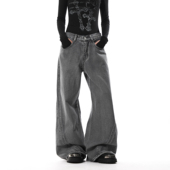 子潮 男2026设计感宽松情侣裤 MRNEARLY美式 复古做旧水洗阔腿牛仔裤