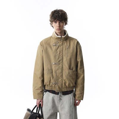 美式复古立领飞行员棉服男保暖