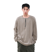 美式 纯色半拉链坑条春秋季 长袖 MRNEARLY T恤男宽松情侣潮牌打底衫