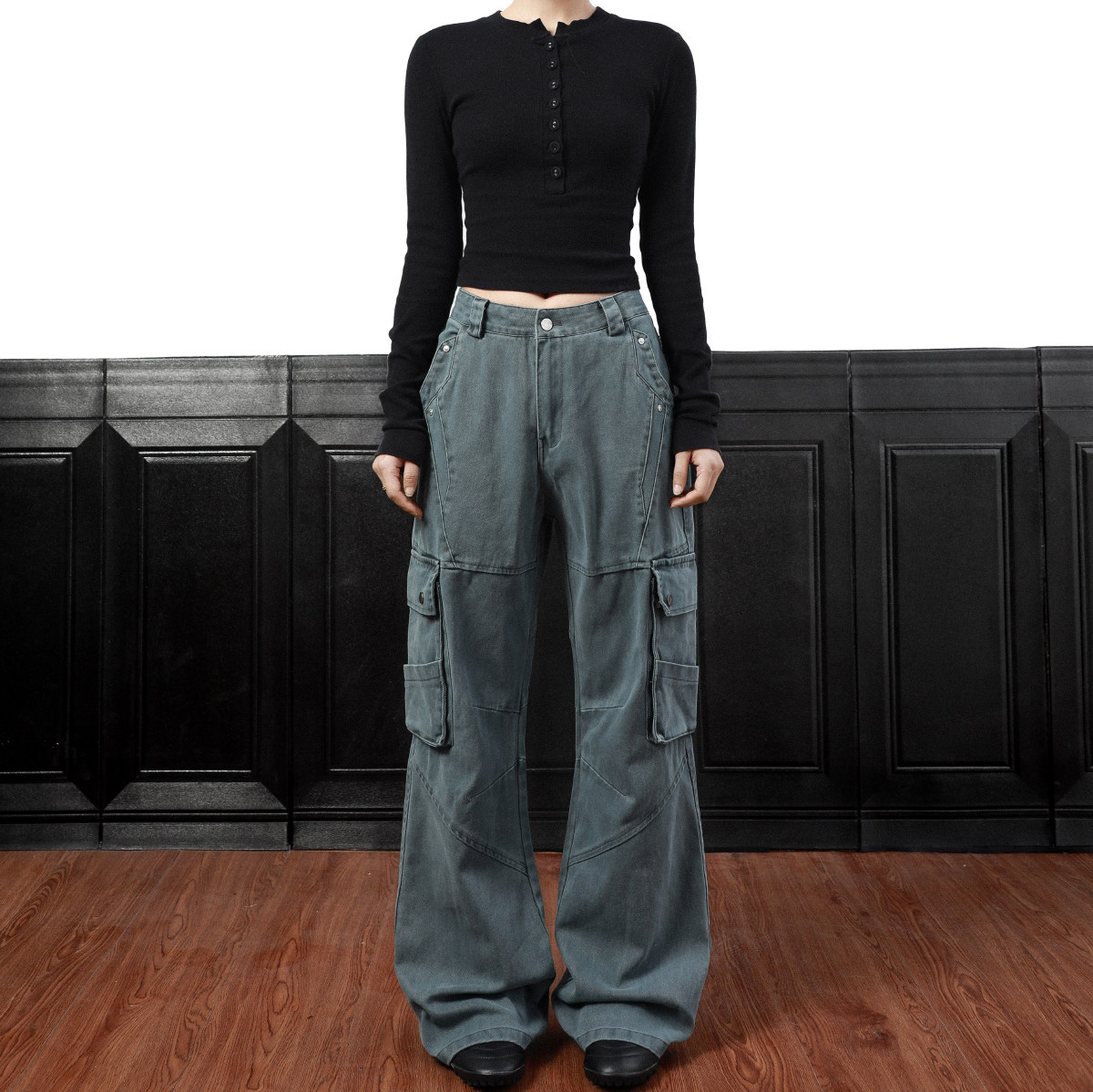 MRNEARLY美式复古水洗褶皱休闲裤