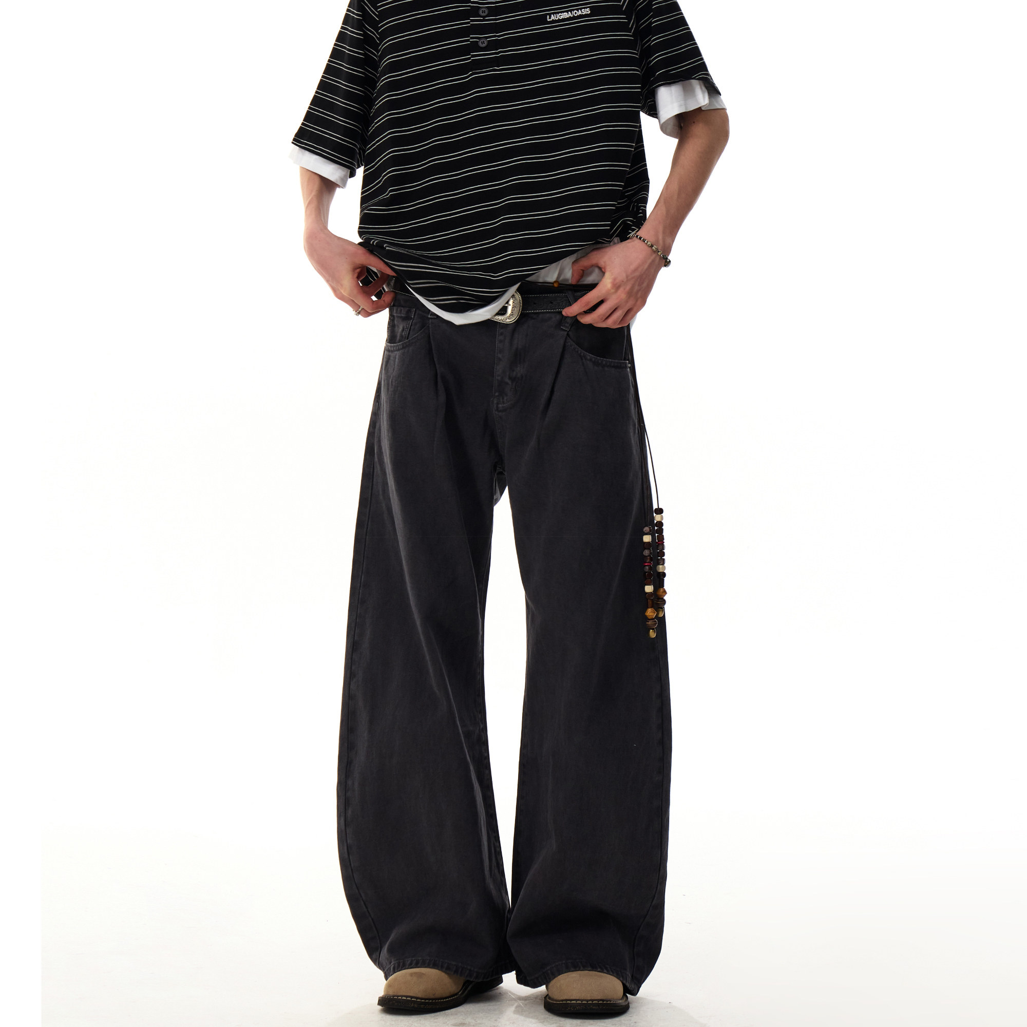 美式复古弯刀裤子阔腿水洗牛仔裤