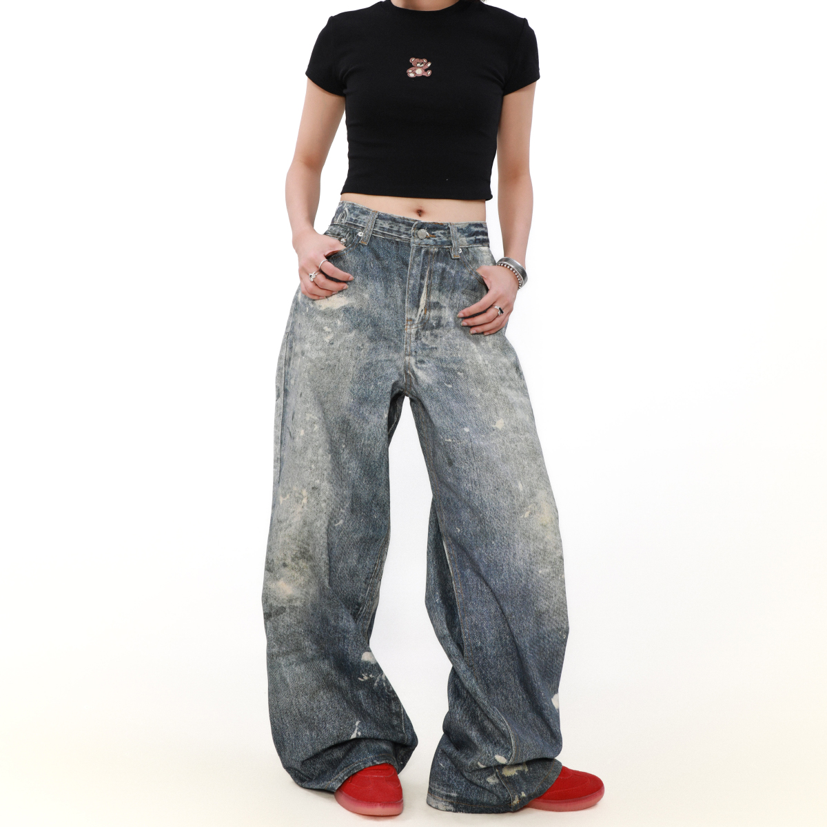 MRNEARLY美式高街水洗泼墨牛仔裤