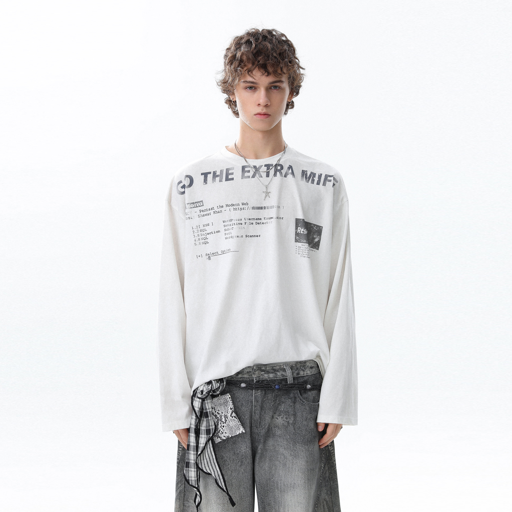 美式渐变色字母印花圆领长袖T恤