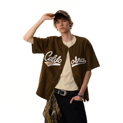 美式运动夏季开衫棒球服短袖男潮