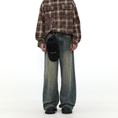 美式 子高街做旧长裤 复古新款 男vintage休闲直筒裤 牛仔裤 MRNEARLY