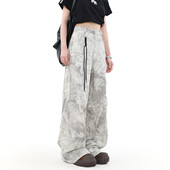 男设计感小众街舞嘻哈裤 MRNEARLY美式 街头扎染废土风阔腿休闲裤 子