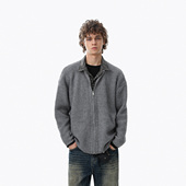 毛衣男女灰色翻领高级感cleanfit针织衫 MRNEARLY美式 复古拉链开衫