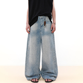 男宽松慵懒风阔腿裤 MRNEARLY美式 复古烫钻低档设计感直筒牛仔裤 子