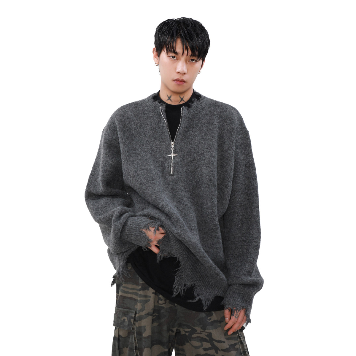 美式半拉链破坏慵懒风毛衣秋冬款