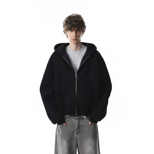 美式极简连帽拉链卫衣开衫