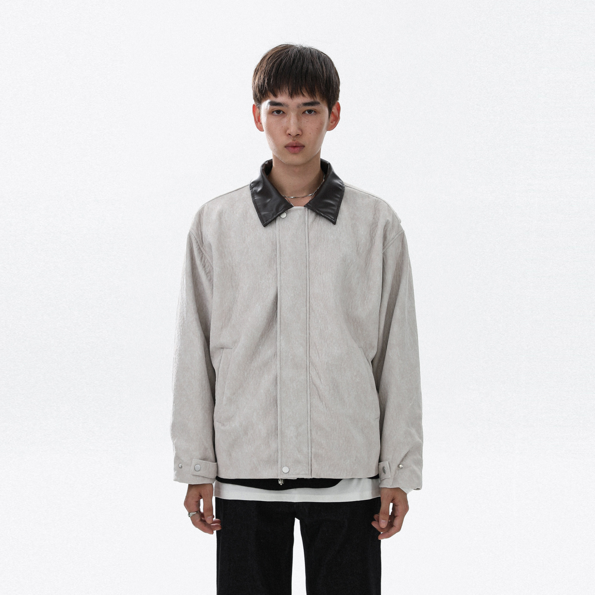 美式复古翻领夹克男痞帅拼接