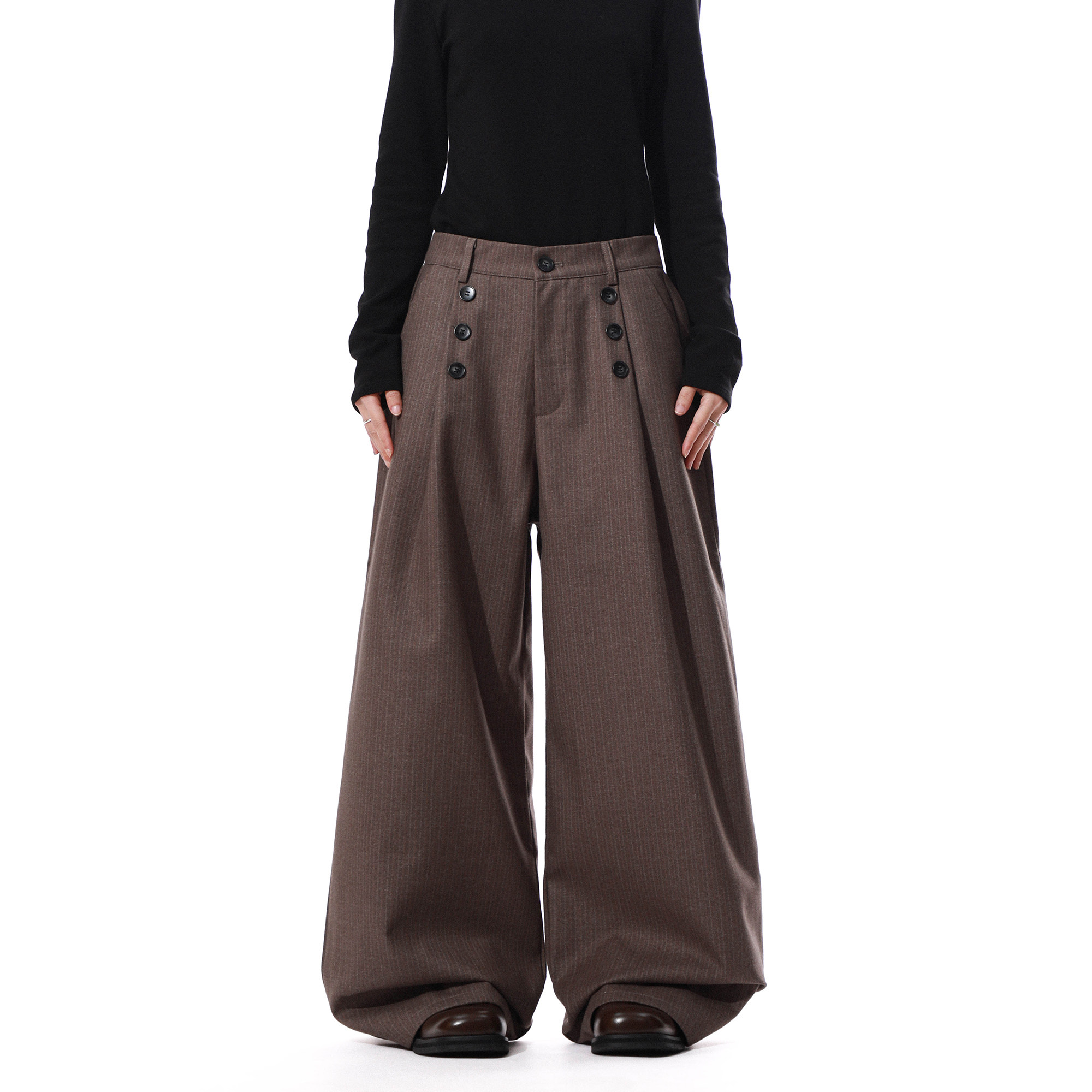 MRNEARLY美式复古通勤风双排扣阔腿西裤男女宽松垂坠感长裤潮,男装,休闲裤,淘宝优惠券,粉丝福利购,淘宝优惠卷