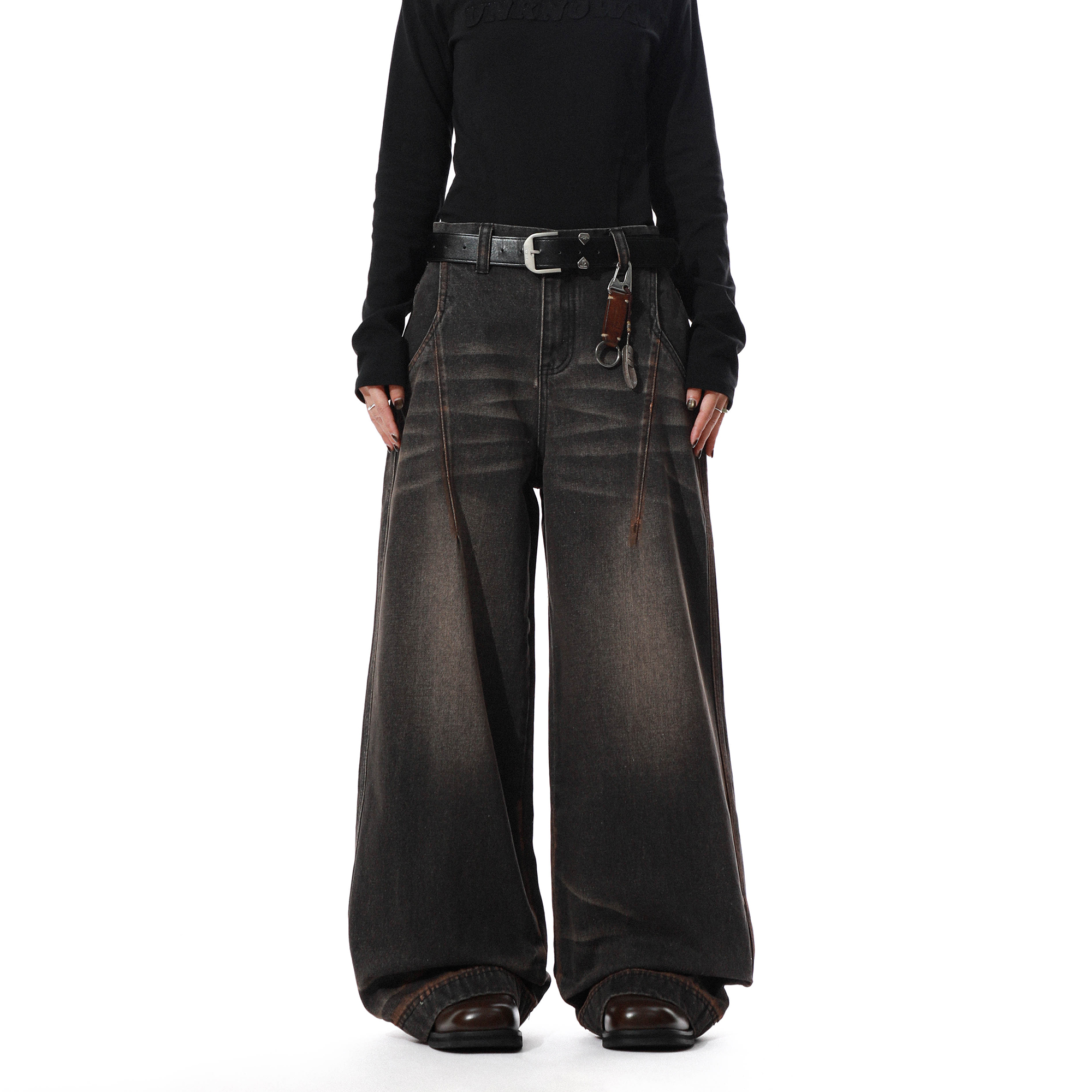 美式废土风做旧猫须牛仔裤