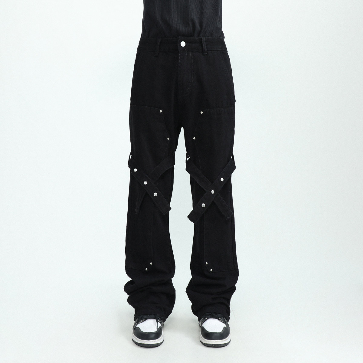 MRNEARLY美式工装长裤绑带牛仔裤