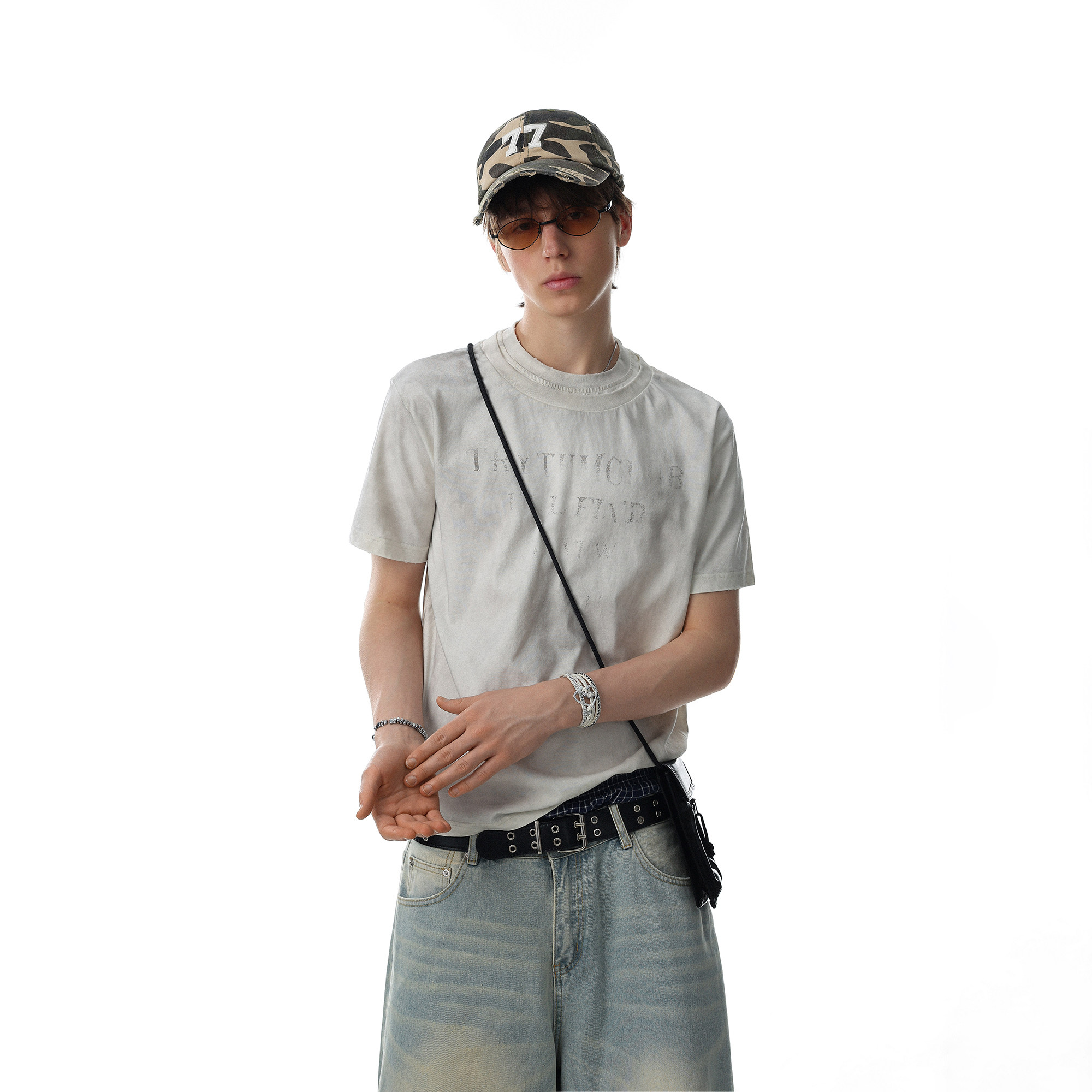 美式做旧字母印花宽松短袖T恤图片
