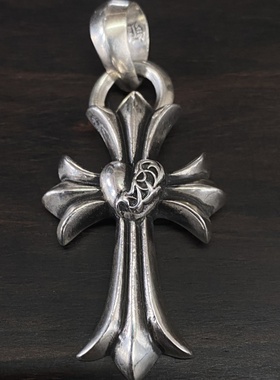 925纯银爱心中号水滴十字架吊坠