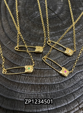 925纯银电镀22k真金别针项链