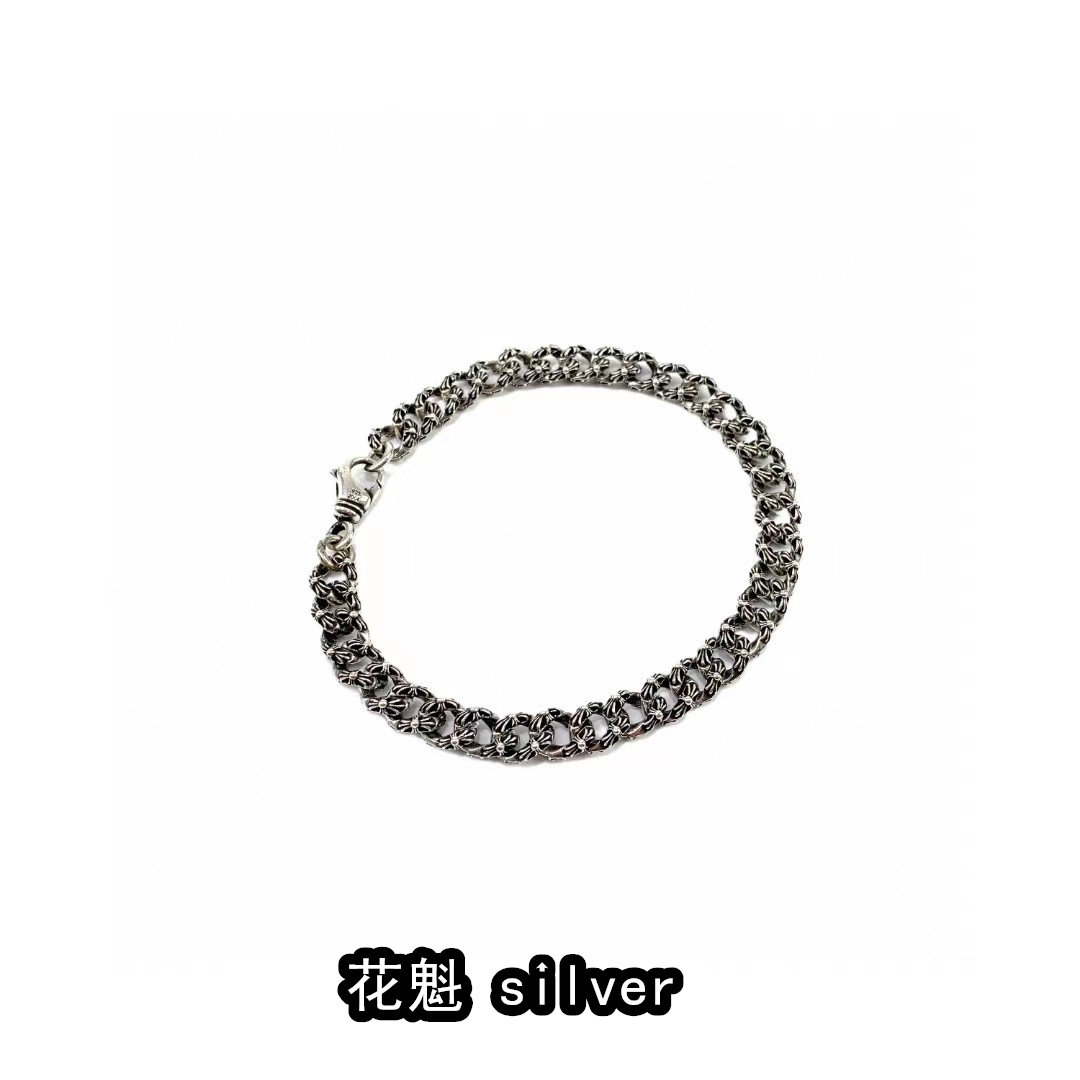 花魁silver925纯银无损版镂空十字 麻花链条手链欧美复古情侣款
