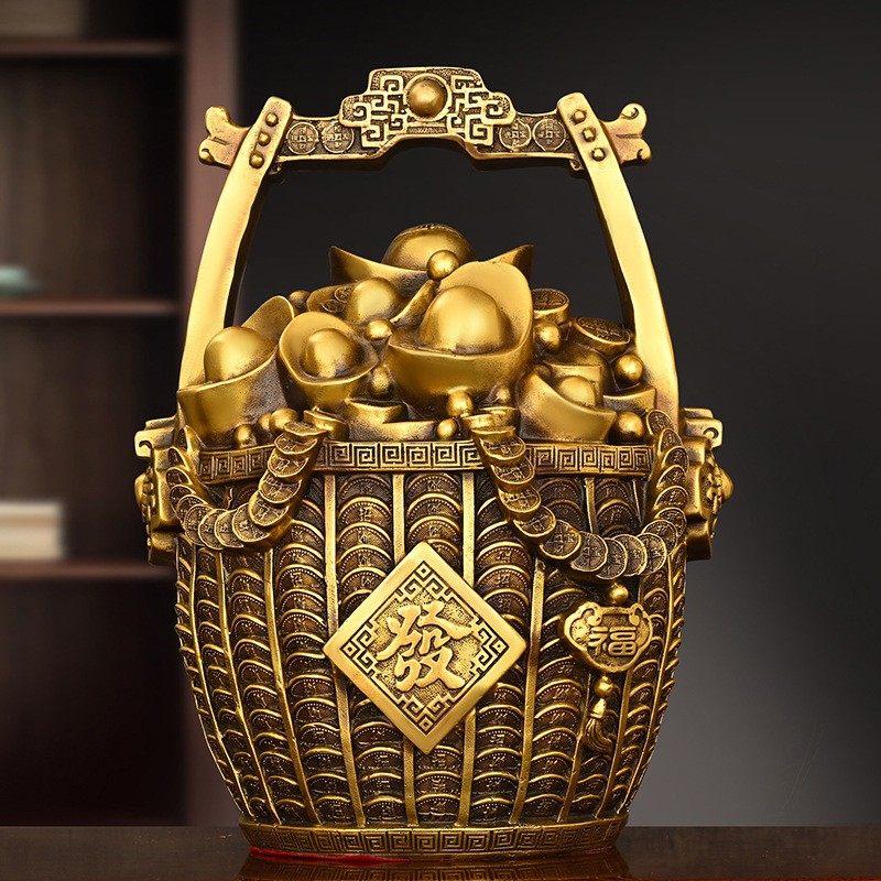 财桶一桶金黄铜元宝水桶摆件家用办公室店铺桌面装饰品铜型存钱罐,家居饰品,桌面摆件,淘宝优惠券,粉丝福利购,淘宝优惠卷